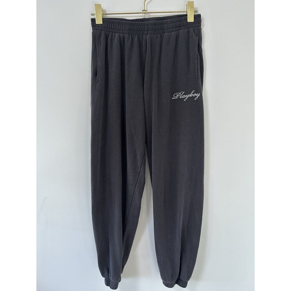 Playboy By Pacsun‎ Black Script Fleece Lined Jogger Sweatpants Womens XS